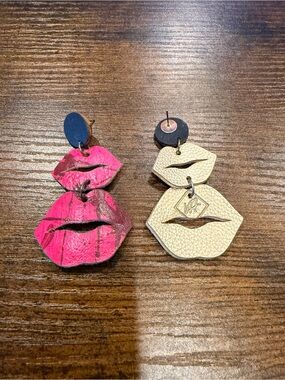 Two-Pair Lip-Shaped Drop Earrings — Pink & Cream